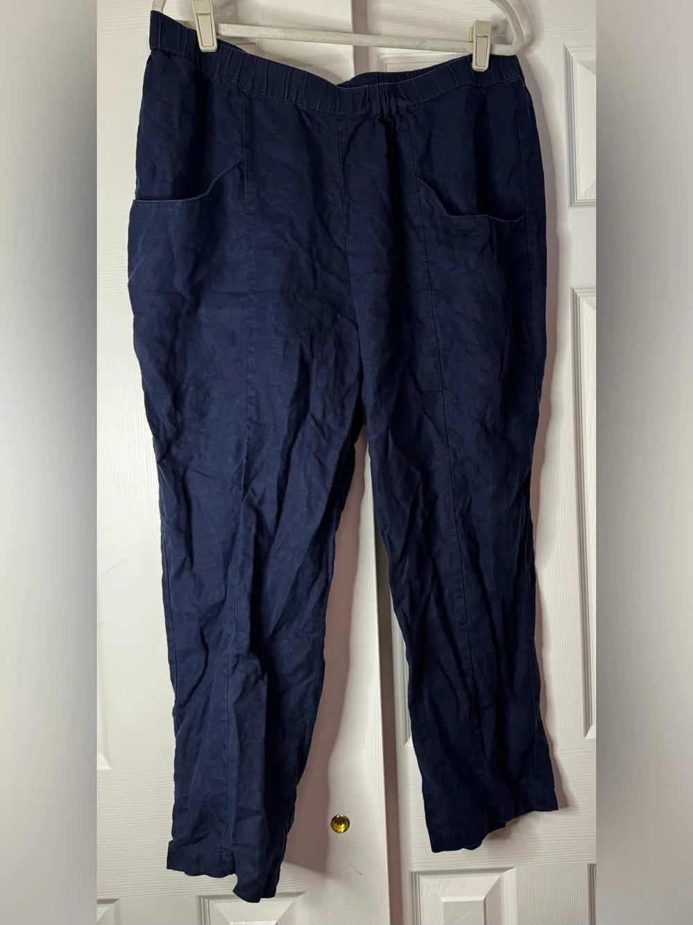 Quince Italian Linen Navy Straight Leg Ankle Pants - Size XL